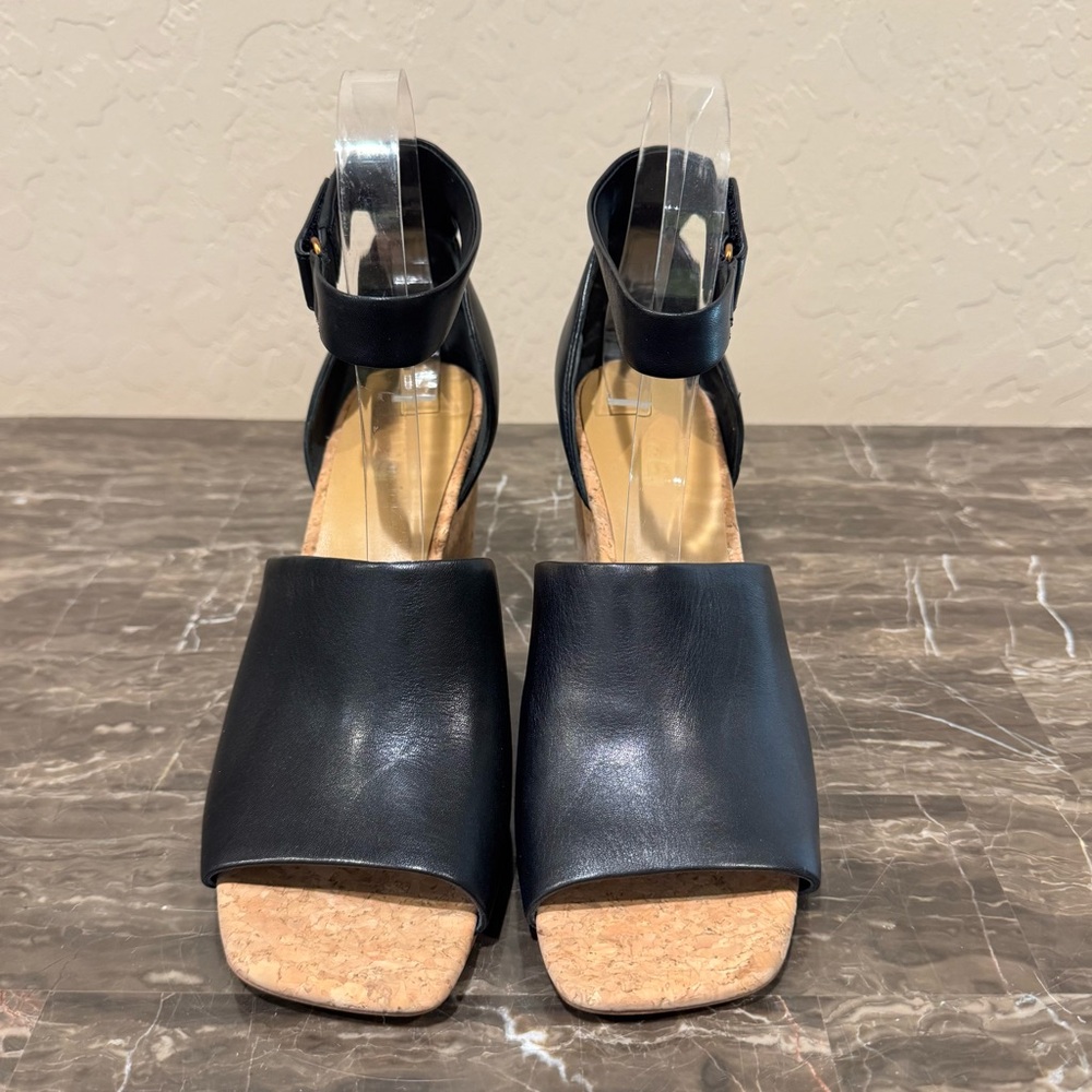 Vince Kensey Black Leather Cork Wedge Sandals - Picture 5 of 11